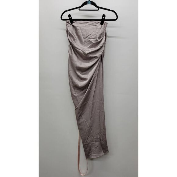 JIA GREY SATIN GATHERED MAXI SKIRT - Picture 1 of 8